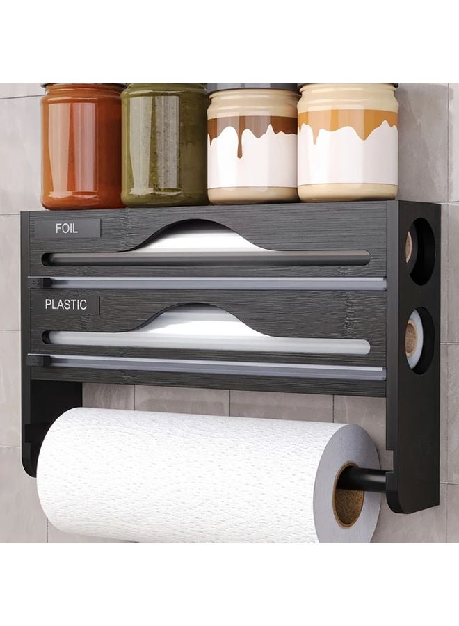 موزع غلاف لاصق خشبي بني مع حامل مناديل وصندوق تخزين للمطبخ - Image 2